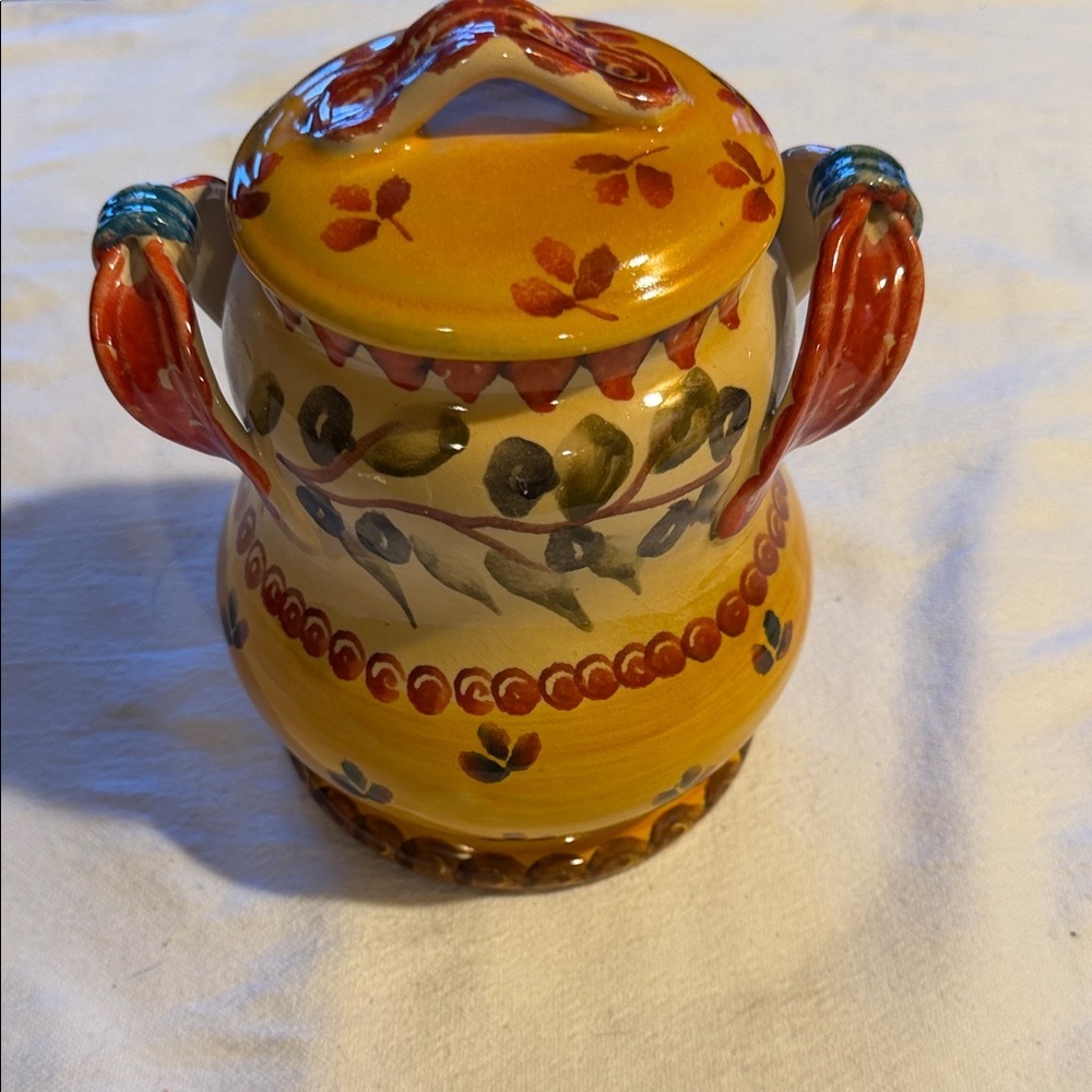 Vintage Italica Lica Ars Hand-painted Colorful Ceramic Canister with Handles